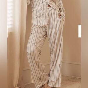 NWT By Anthropologie Silky Bejeweled Pajama Bottoms Size Medium Cream Old Money